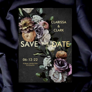 Dark Moody Floral Black & Purple Save The Date