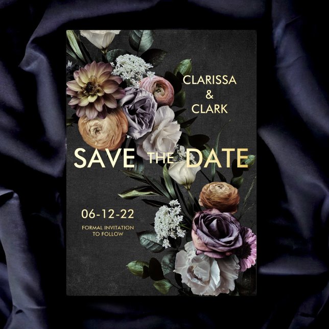 Dark Moody Floral Black & Purple Save The Date (Creator Uploaded)