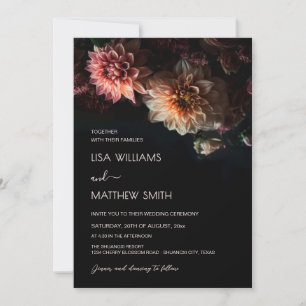 Dark Moody Floral Chrysanthemum Wedding Invitation