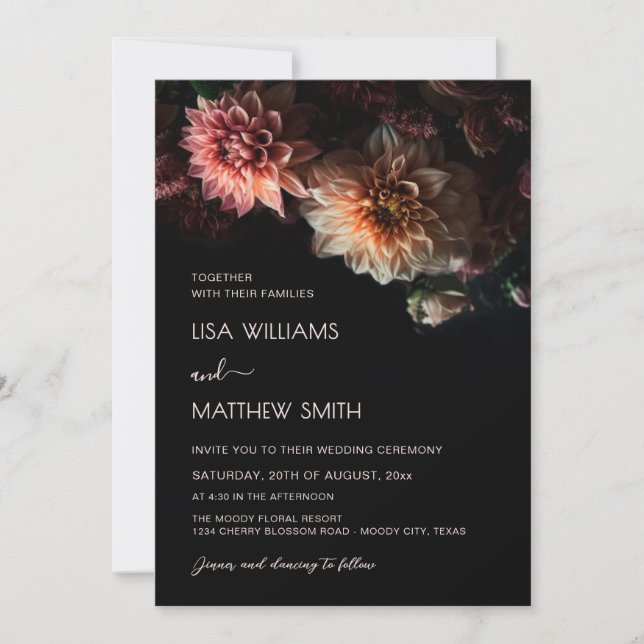 Dark Moody Floral | Chrysanthemum  Wedding Invitation (Front)