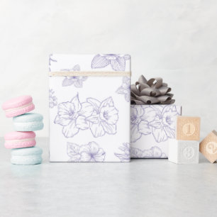 Dark Moody Floral Elegant Purple Botanical Line Wrapping Paper