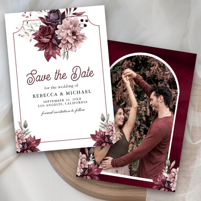 Dark Moody Floral Frame Photo Wedding Save The Date (Creator Uploaded)