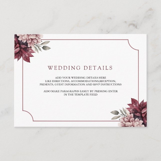 Dark Moody Floral Frame Wedding Details Enclosure Card (Front)