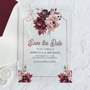 Dark Moody Floral Frame Wedding Save the Date Acrylic Invitations