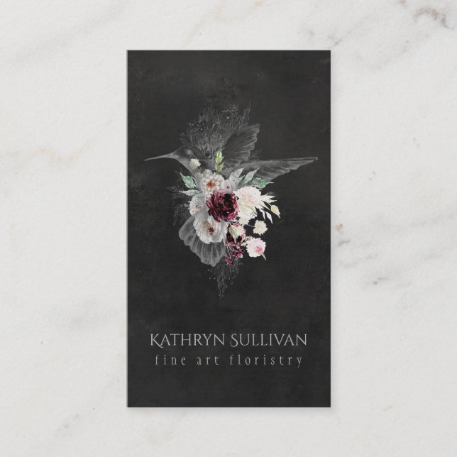Dark Moody Floral Hummingbird Business Card (Front)