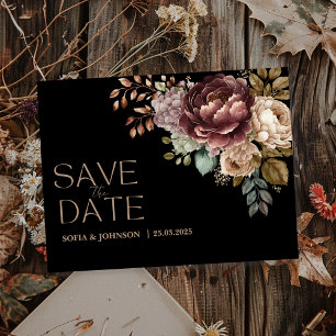 Dark moody floral Modern Save the Date Wedding  Holiday Postcard