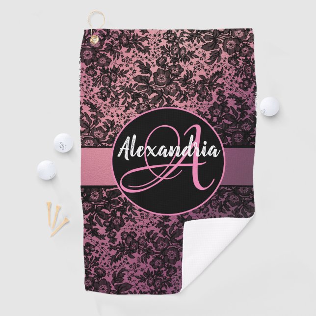 Dark Moody Floral on Pink Monogram   Golf Towel (InSitu)