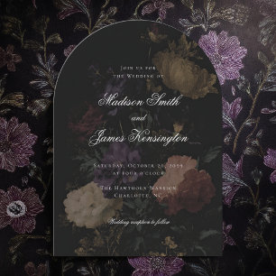 Dark Moody Floral Romantic Black Peony Wedding Invitation