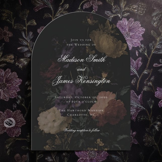 Dark Moody Floral Romantic Black Peony Wedding Invitation (Creator Uploaded)