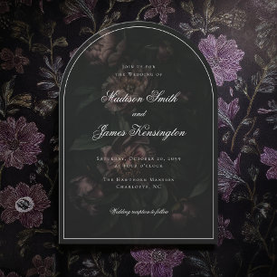 Dark Moody Floral Romantic Black Peony Wedding Invitation