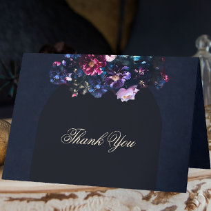 Dark Moody Floral Romantic Mauve Black Wedding Thank You Card