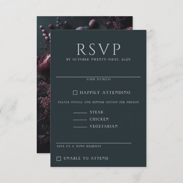 Dark Moody Floral RSVP Card (Front/Back)