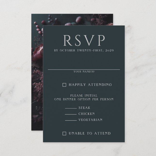 Dark Moody Floral RSVP Card (Front/Back)