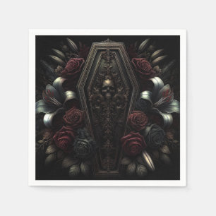 Dark Moody Floral Skull Coffin Gothic Wedding  Napkin