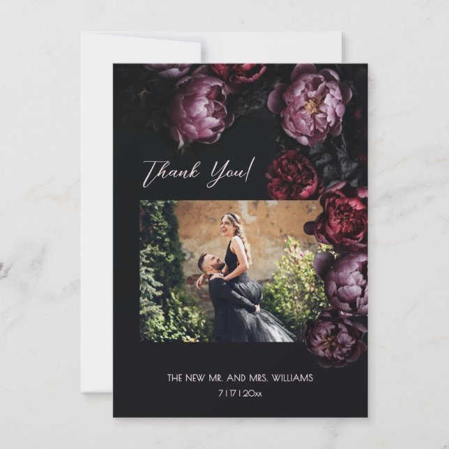 Dark Moody Floral Wedding Thank You (Front)