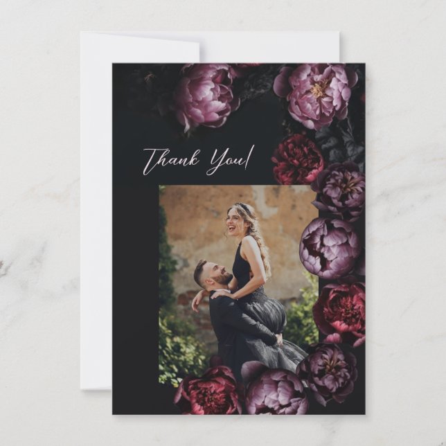 Dark Moody Floral Wedding Thank You Card (Front)