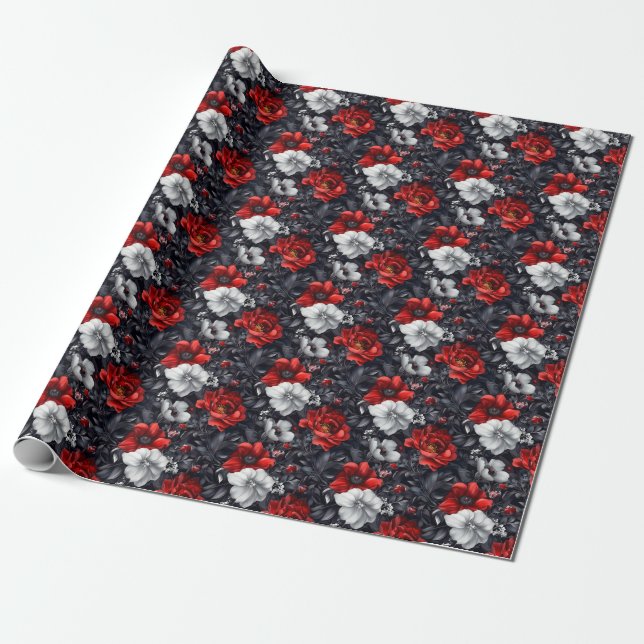 Dark Moody Floral Wrapping Paper (Unrolled)