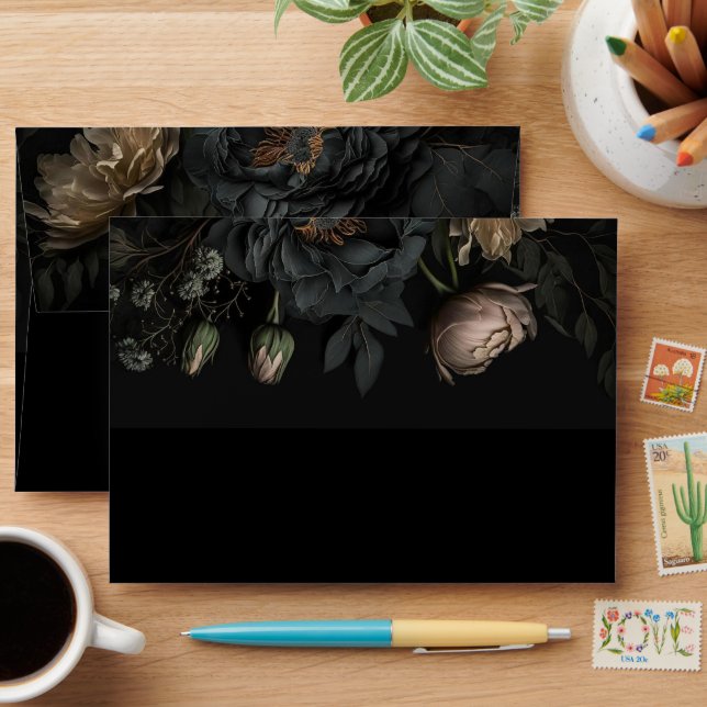 Dark Moody Florals Gothic Halloween Wedding Envelope (Desk)