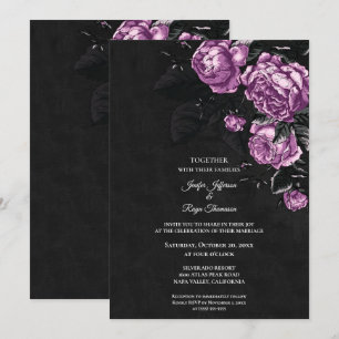 Dark moody flowers Photo Gothic wedding Invitation