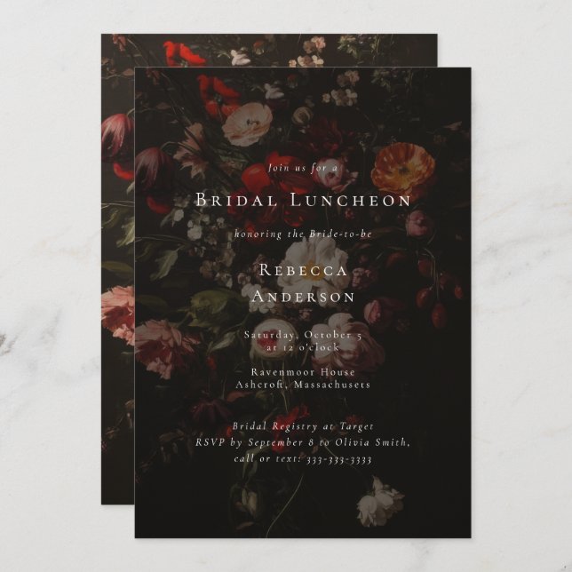 Dark Moody Flowers Romantic Wedding Bridal Shower Invitation (Front/Back)