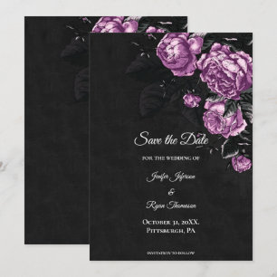 Dark moody flowers wedding save the date announcement