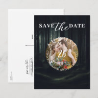 Dark Moody Forest Trees at Twilight Save the Date 