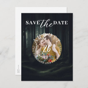 Dark Moody Forest Trees at Twilight Save the Date  Announcement Postcard