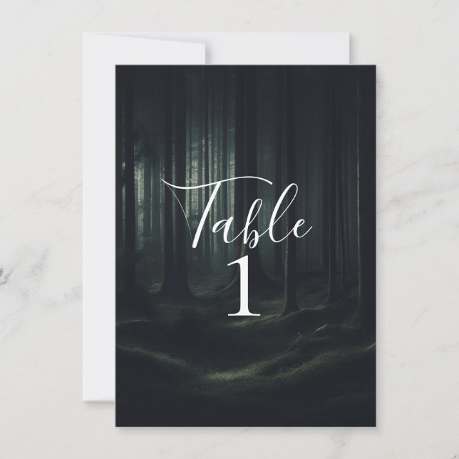 Dark Moody Forest Trees at Twilight Table Number (Front)