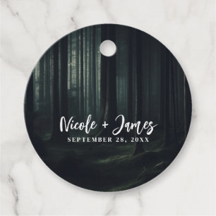 Dark Moody Forest Trees at Twilight Wedding Favour Tags