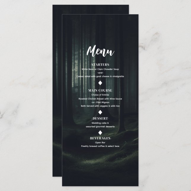 Dark Moody Forest Trees at Twilight Wedding Menu (Front/Back)