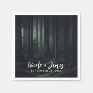 Dark Moody Forest Trees at Twilight Wedding Napkin