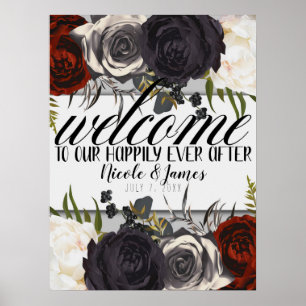 Dark Moody Glam Botanical Floral Welcome Wedding Poster