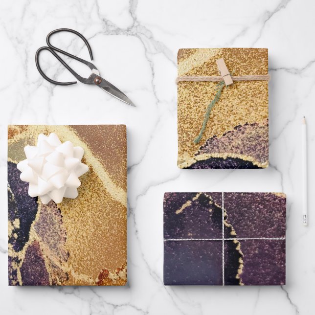 Dark Moody Gold Purple Abstract Wrapping Paper Sheet (Front)