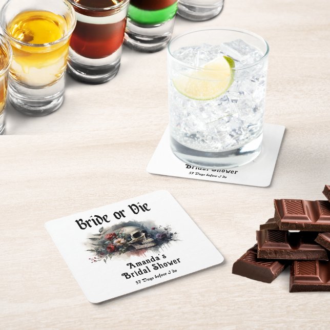 Dark Moody Gothic Bride or Die Bridal Shower Glass Coaster (Creator Uploaded)