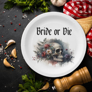 Dark Moody Gothic Bride or Die Bridal Shower Paper Plate