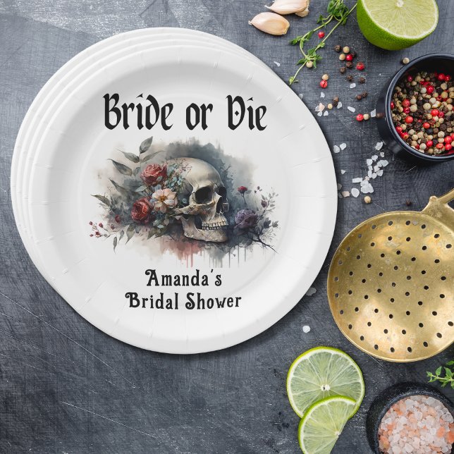 Dark Moody Gothic Bride or Die Bridal Shower Paper Plate (Creator Uploaded)
