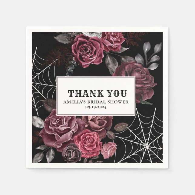 Dark moody Gothic floral black Bridal Shower  Napkin (Front)