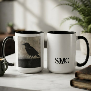 Dark Moody Gothic Onyx Raven Silhouette Two-Tone Coffee Mug