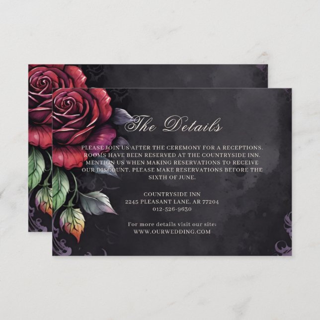 Dark Moody Gothic Red Rose Black Wedding Enclosure Card (Front/Back)