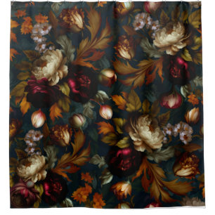 Dark Moody Gothic Vintage Floral Garden Shower Curtain