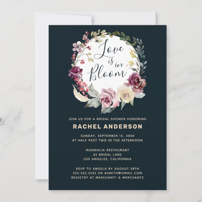 Dark Moody Love is in Bloom Bridal Shower Invitation (Front)