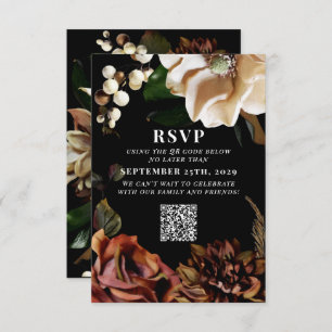Dark Moody Magnolia Wedding QR Code Please Reply  RSVP Card