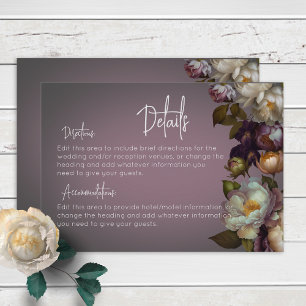 Dark Moody Mauve Floral Modern Details Enclosure Card