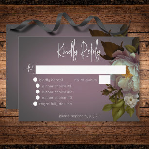 Dark Moody Mauve Floral Modern Wedding Dinner RSVP Card