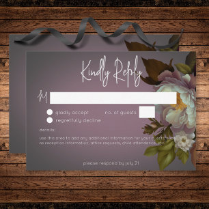 Dark Moody Mauve Floral Modern Wedding No Dinner RSVP Card