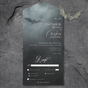 Dark Moody Midnight Bat & Fog Dinner Wedding All In One Invitation
