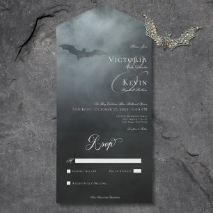Dark Moody Midnight Bat & Fog No Dinner Wedding All In One Invitation