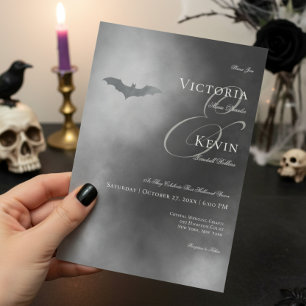 Dark Moody Midnight Bat & Fog Wedding Invitation