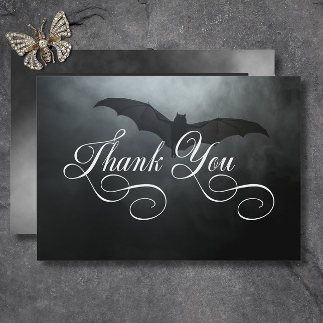 Dark Moody Midnight Bat & Fog Wedding Thank You Card (Dark Moody Midnight Bat & Fog Wedding Thank You Card)