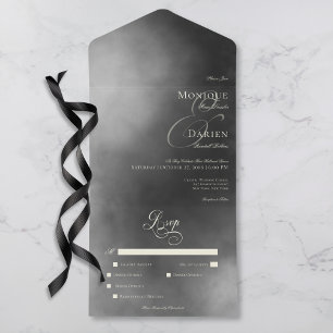 Dark Moody Midnight Black Fog Dinner Wedding All In One Invitation